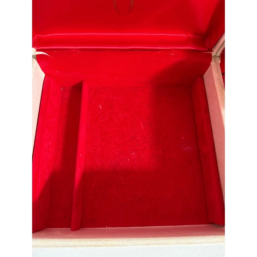 Vintage Lady Buxton Jewelry Box Cream Satin Red Lining Dual/ Hidden Compartment
